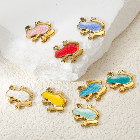 Mini Stainless Steel Frog Pendant For DIY Jewelry Making Refined Animal Shape Enamel Charms For Necklace Bracelet Accessories