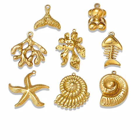 Ocean Series Stainless Steel Pendants Starfish Conch Charms For DIY Jewelry Making Necklaces Bracelets Accessories Material Gold Silver