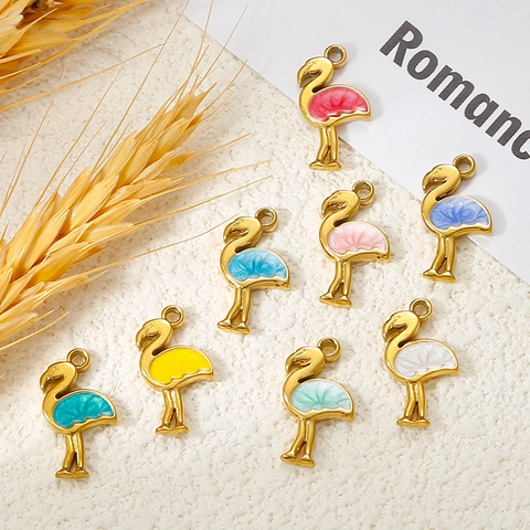 304L Stainless Steel Flamingo Animal Pendant Mini Colorful Enamel Charms For Handmade DIY Jewelry Making Accessories
