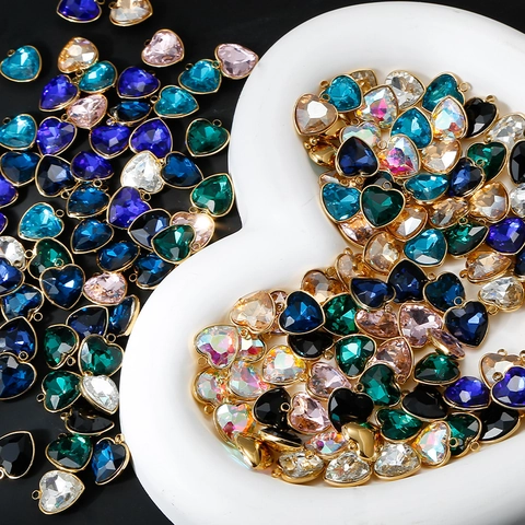 Edelstahl Herz Glas Anhänger Vakuum Vergoldet Facettierter Kristall Anhänger Für DIY Halskette Ohrring Herstellung Damen Schmuck Zubehör