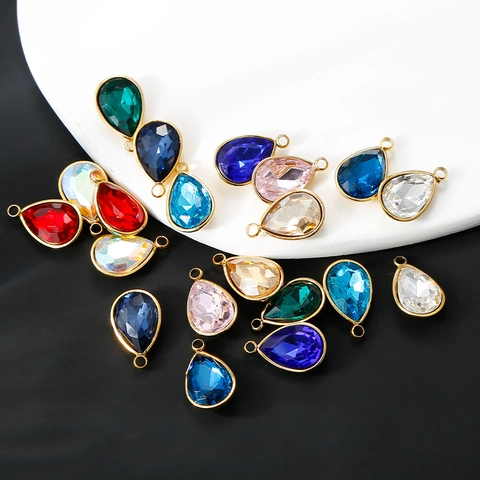 18K Gold Plated Stainless Steel Waterdrop Glass Pendants Faceted Teardrop Charms For DIY Necklace Earring Jewelry Making Women