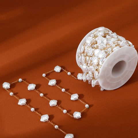 Stainless Steel Artificial Pearl Shell Chain For Jewelry Making DIY Handmade Gold Necklace Link Accessories For Women