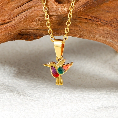 Stainless Steel Enamel Animal Pendants For Jewelry Making DIY Hummingbird Parrot Chameleon Charms For Necklaces Bracelet Accessory