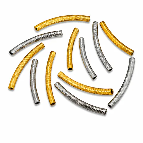 Stainless Steel Curved Tube Beads Embossed Bamboo Fish Scale Pattern For DIY Jewelry Making Accessories Gold Silver Beads