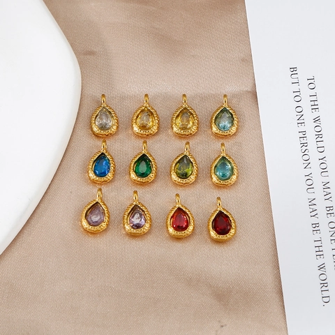 Ciondolo a Forma di Goccia d'Acqua in Acciaio Inossidabile Placcato Oro 18K Con Zirconia Solo Ciondolo per Gioielli Fai da Te Donna
