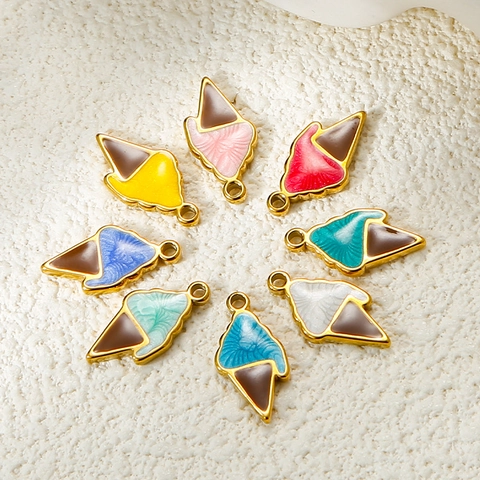Mini 304L Stainless Steel Ice Cream Cone Enamel Pendants For DIY Jewelry Making Findings Handmade Crafting Charms Accessory