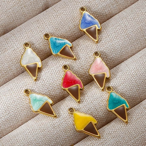 Mini 304L Stainless Steel Ice Cream Cone Enamel Pendants For DIY Jewelry Making Findings Handmade Crafting Charms Accessory