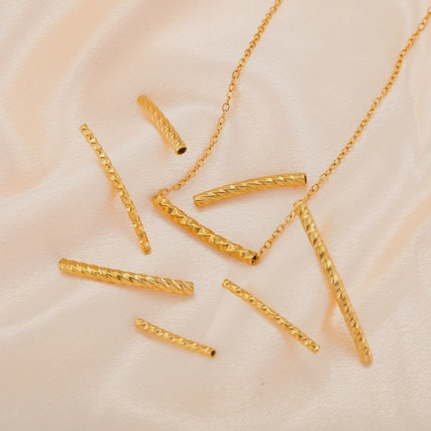 Stainless Steel Curved Tube Beads For DIY Jewelry Making Gold Silver Plated Textured Spacer Beads For Bracelets Necklaces