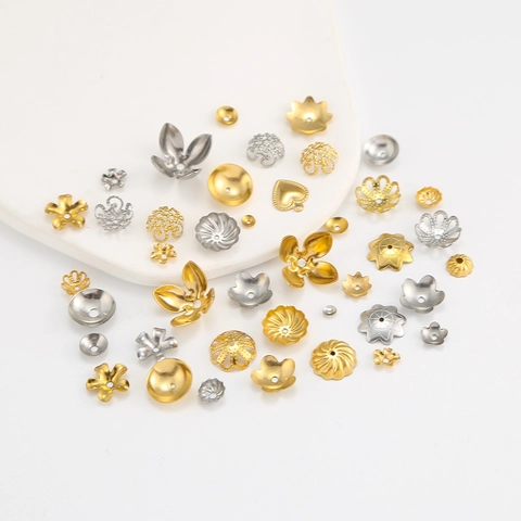 Stainless Steel Flower Bead Caps For DIY Jewelry Making Findings Petal Shape Spacers Electroplated Gold Silver Connector Parts
