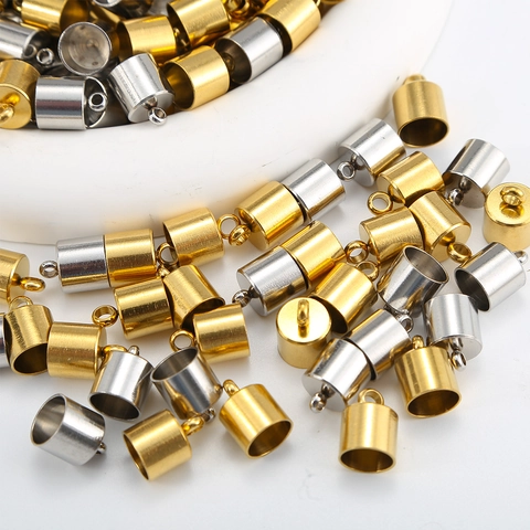 Stainless Steel Cord End Caps For Jewelry Making 18K Gold Plated Cylinder Clasps DIY Leather Cord Bracelet Necklace Findings