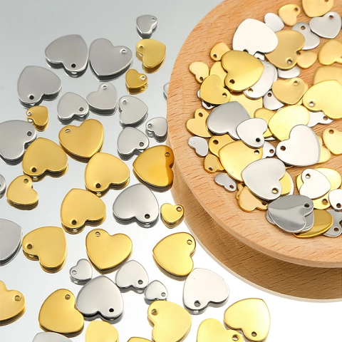 Stainless Steel Heart Pendants For DIY Jewelry Making Gold Silver Polished Metal Charms For Bracelet Necklace Crafting