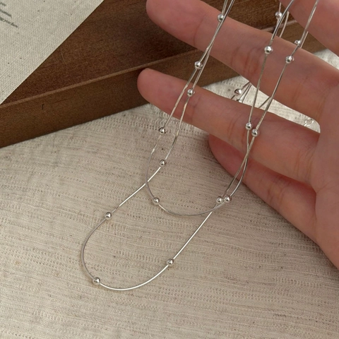 925 Sterlingsilber Doppelschichtige Schlangenknochenkette Für Damen Minimalistisch Geometrische Runde Perlen Schmuck Geschenk
