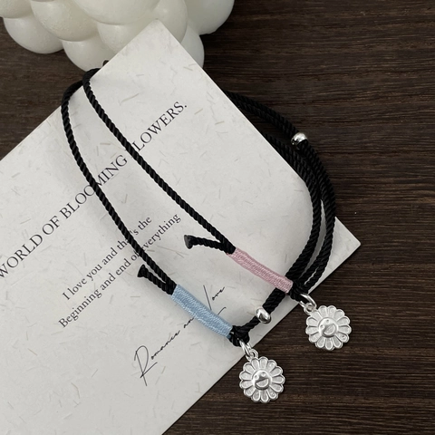 925 Sterling Silver Smiley Face Sunflower Woven Bracelet For Women Vintage New Chinese Style Adjustable Hand Rope Jewelry
