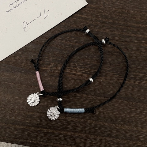 925 Sterling Silver Smiley Face Sunflower Woven Bracelet For Women Vintage New Chinese Style Adjustable Hand Rope Jewelry