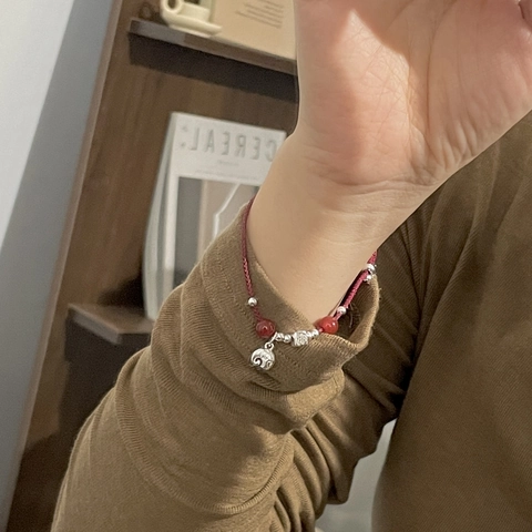 Bracciale a Corda Intrecciata con Elefante in Argento Sterling 925 e Agata Fatto a Mano Vintage Etnico Regolabile Rosso Nero Gioielli Donna