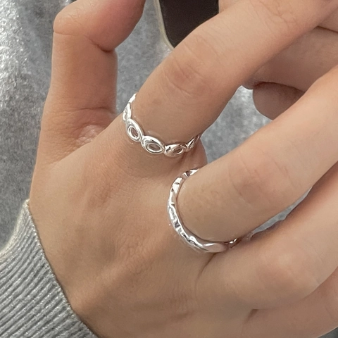 Anillo de Plata de Ley 925 Minimalista Eslabones de Cadena Huecos Irregulares Abierto Ajustable Joyería Diaria Mujer Estilo Coreano Ins