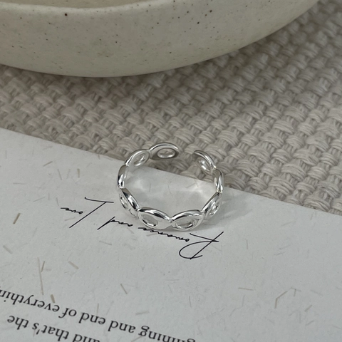 Anillo de Plata de Ley 925 Minimalista Eslabones de Cadena Huecos Irregulares Abierto Ajustable Joyería Diaria Mujer Estilo Coreano Ins