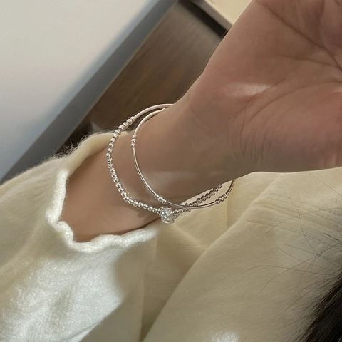 Pulsera de Cuentas de Doble Capa de Plata de Ley S925 Con Colgante de Caballito de Madera y Flor Hueca Joyería Para Mujer