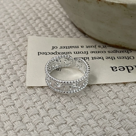 925 Sterling Silver Pig Nose Ring Adjustable Open Twisted Rope Border Geometric Chain Link Ring For Women Girls Fashion Jewelry