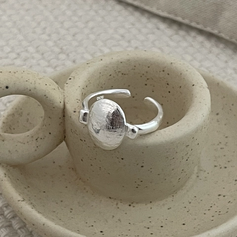 Vintage S925 Sterlingsilber Gehämmerter Ovaler Verstellbarer Ring Für Damen Minimalistischer Geometrischer Offener Ring Schmuck