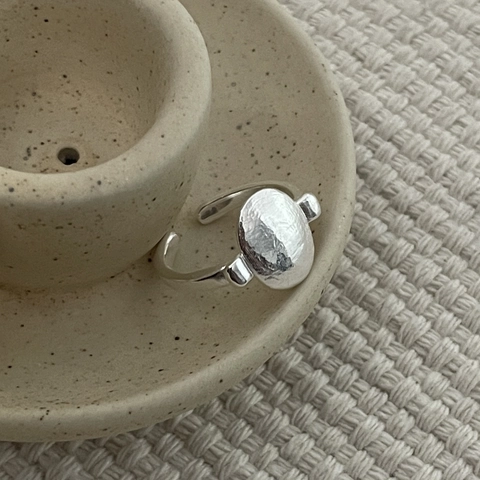 Vintage S925 Sterlingsilber Gehämmerter Ovaler Verstellbarer Ring Für Damen Minimalistischer Geometrischer Offener Ring Schmuck