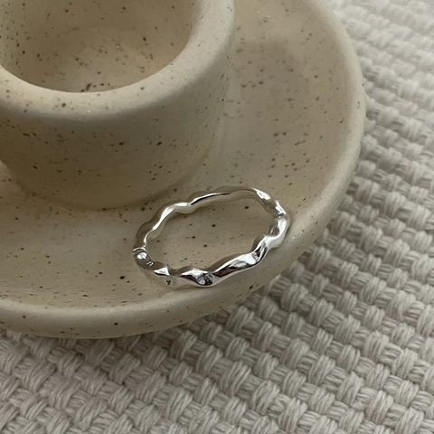925 Sterling Silver Ring Irregular Pleated Wave Liquid Metal Texture Minimalist Ins Style Adjustable Open Ring For Women Jewelry
