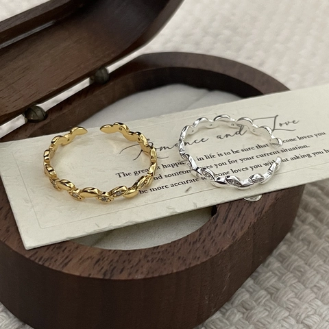 Anillo Ajustable de Plata de Ley S925 con Diseño de Hoja para Mujer Minimalista Rama de Olivo con Circonita Joyería Regalo