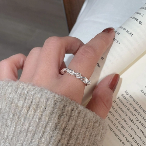 Anello Avvolto in Argento Sterling 925 Minimalista per Donna Stile Coreano Incrociato Cavo Aperto Regolabile Regalo
