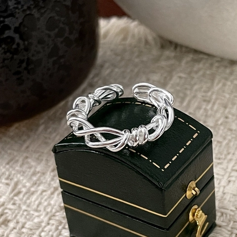 Anello Avvolto in Argento Sterling 925 Minimalista per Donna Stile Coreano Incrociato Cavo Aperto Regolabile Regalo
