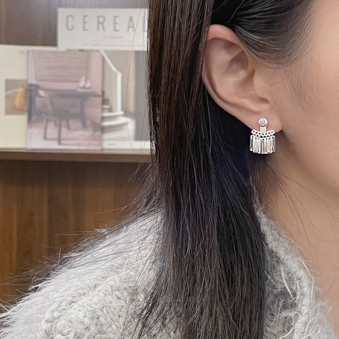Orecchini a Bottone con Nappa a Forma di Ventaglio in Argento Sterling 925 Stile Neo-Cinese per Donna Orecchini a Frange Geometrici Vintage
