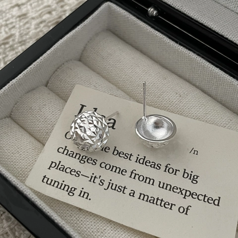 Orecchini a Bottone Semisferici Sfaccettati in Argento Sterling S925 per Donna Orecchini Geometrici Scintillanti Minimalisti