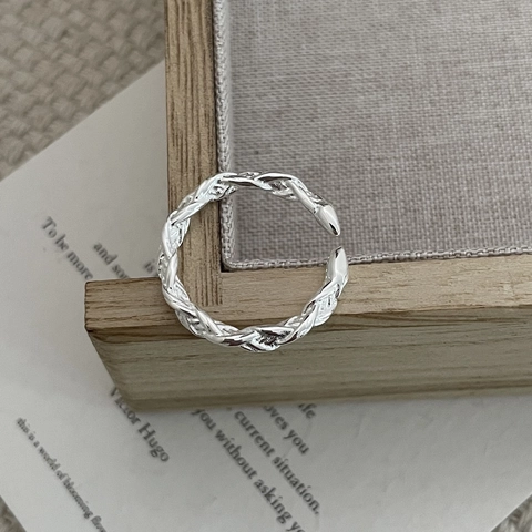 Anillo Ajustable Abierto de Plata de Ley 925 para Mujer Minimalista Cuerda Trenzada Línea Anillo Joyería de Moda Retro