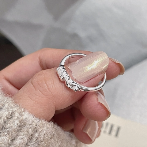 Anillo Abierto de Plata de Ley S925 Con Nudo Torcido para Mujer Estilo Coreano Minimalista Ajustable Joyería de Moda Regalo