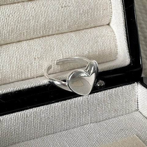 Minimalistischer 925 Sterlingsilber Herz Ring Verstellbar Für Damen Vintage Poliert 3D Herz Offener Ring Mode Schmuck Geschenk