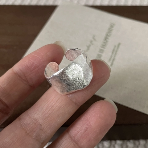 S925 Sterlingsilber Strukturierte Offene Ring Für Damen Minimalistische Lava Oberfläche Gehämmert Verstellbarer Fingerring Schmuck Geschenk