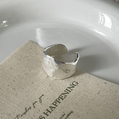 S925 Sterlingsilber Strukturierte Offene Ring Für Damen Minimalistische Lava Oberfläche Gehämmert Verstellbarer Fingerring Schmuck Geschenk