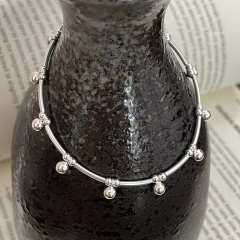 925 Sterling Silber Perlenarmband Für Damen Minimalistisches Geometrisches Dünnes Rohr Rundperlen Armband Mit Herzanhänger