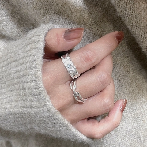 Vintage 925 Sterling Zilveren Ruitvormige Geometrische Ring Voor Dames Minimalistisch Verstelbaar Ketting Ontwerp Sieraden