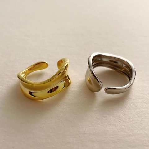 Minimalist 925 Sterling Silver Irregular Wavy Ring For Women 18K Gold Plated Open Adjustable Finger Ring Modern Jewelry