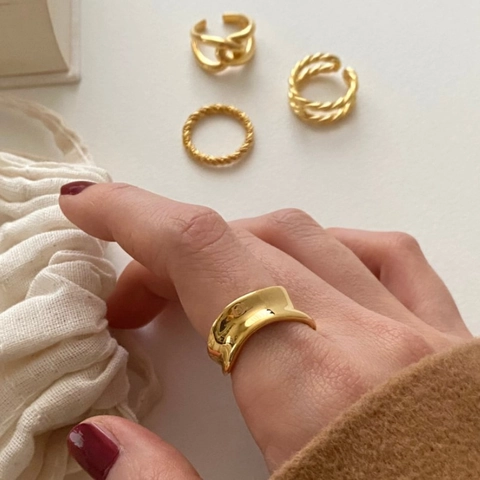Minimalist 925 Sterling Silver Irregular Wavy Ring For Women 18K Gold Plated Open Adjustable Finger Ring Modern Jewelry