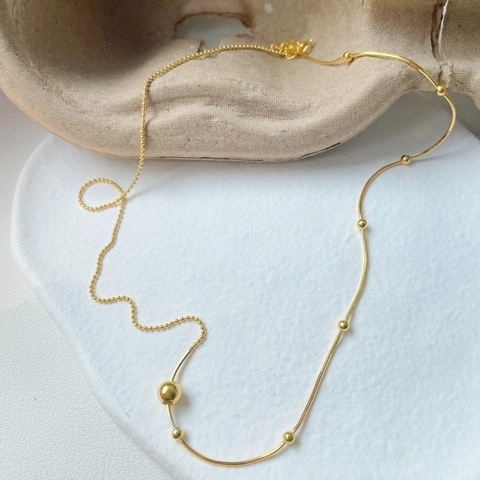 Collana con Perle Rotonde in Argento Sterling 925 Catena a Lisca di Pesce Minimalista Gioielli Placcati Oro 18K per Donna