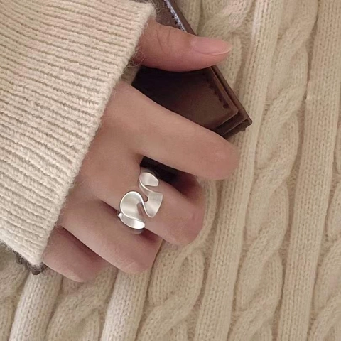 S925 Sterling Silber Ring Für Damen Minimalistisch Unregelmäßige Welle Mattiert Verstellbar Offener Ring Koreanischer Stil Schmuck