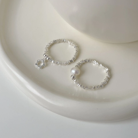 925 Sterlingsilber Süßwasserperle Blume Anhänger Perlen Offener Ring Für Damen Koreanischer Süßer Verstellbarer Mode Fingerschmuck