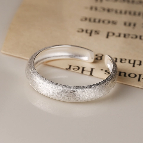 Minimalist 925 Sterling Silver Brushed Matte Open Ring For Women Adjustable Plain Band Simple Round Fine Jewelry