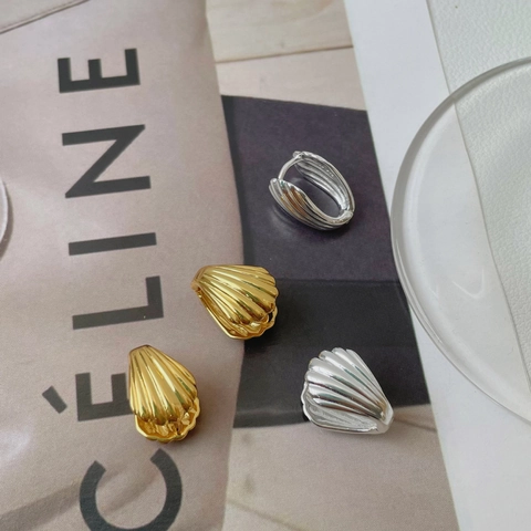 Pendientes de Aro de Plata de Ley S925 con Concha para Mujer Minimalistas Geométricos Texturizados Galvanizados Oro Plata