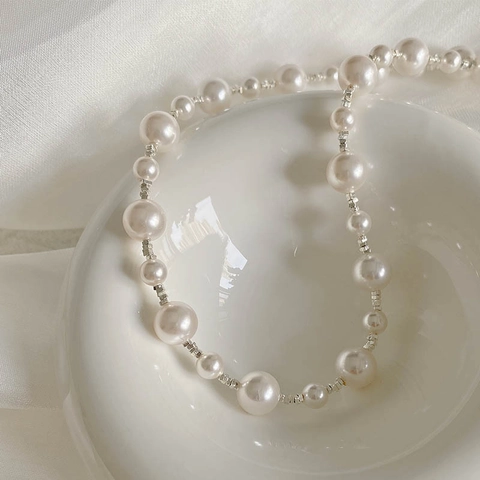 Elegant 925 Sterling Silver Artificial Pearl Necklace For Women Light Luxury Versatile White Round Pearl Clavicle Chain Jewelry
