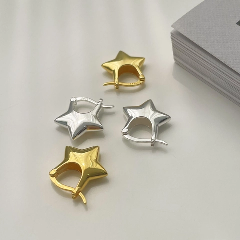 Minimalist S925 Sterling Silver Star Hoop Earrings For Women 18K Gold Plated Star Ear Buckle Fashion Jewelry Gift