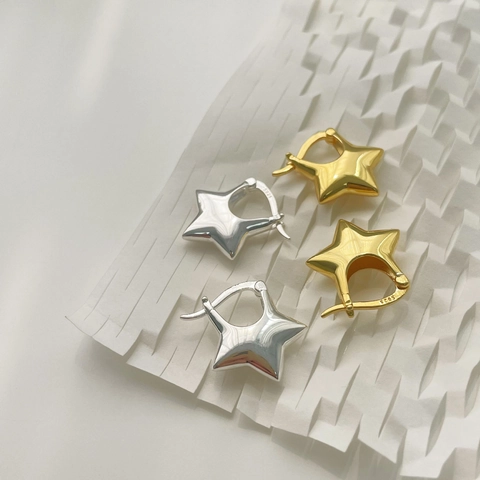 Minimalist S925 Sterling Silver Star Hoop Earrings For Women 18K Gold Plated Star Ear Buckle Fashion Jewelry Gift