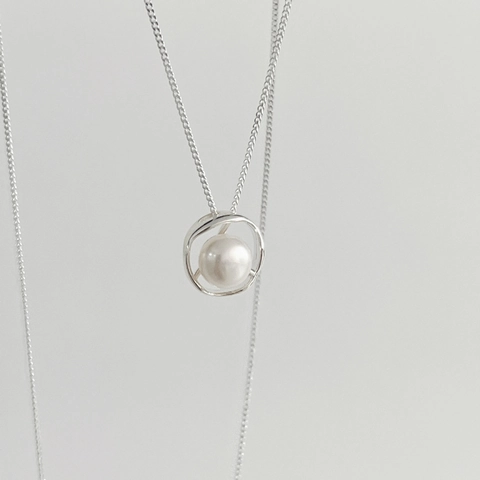 925 Sterling Silver Freshwater Pearl Pendant Necklace Irregular Hollow Round Geometric Clavicle Chain For Women Jewelry
