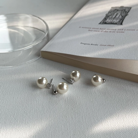 Vintage 925 Sterling Silver Post Artificial Pearl Stud Earrings For Women Minimalist Rhinestone Geometric Shell Pearl Jewelry Gift